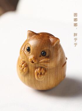 新款直销绿檀木/檀香木质圆润可爱仓鼠背后可爱小翅膀手机钥匙挂