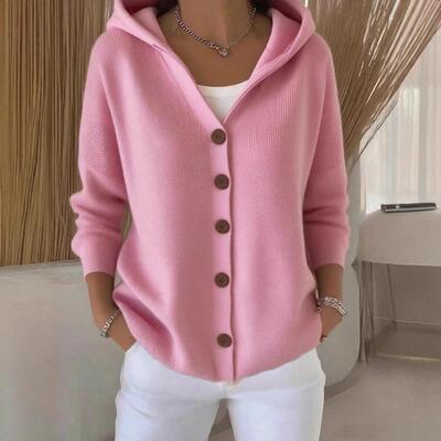 Knitted hooded cardigan, sweatshirt, outerwear, women's