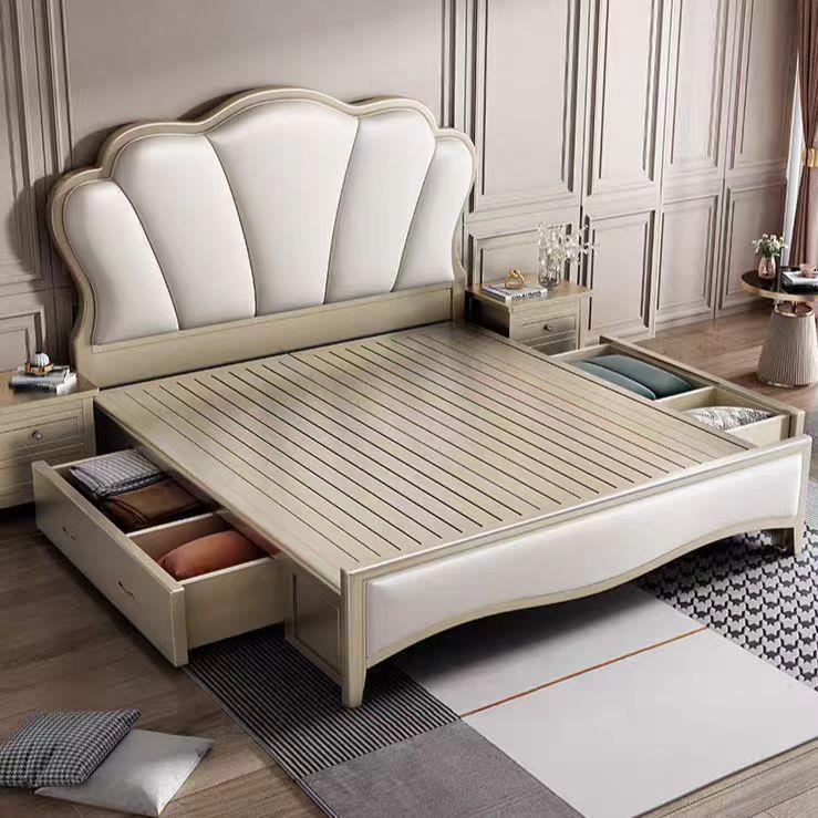 美式实831#木约床双人床.8m轻奢花瓣床现代简主卧1.5m储物婚床1公