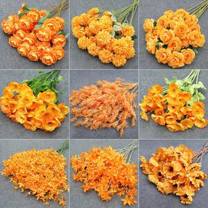 橘色彷真花婚庆花材餐桌花橙色玫瑰花订婚插花花艺婚礼假花路引花