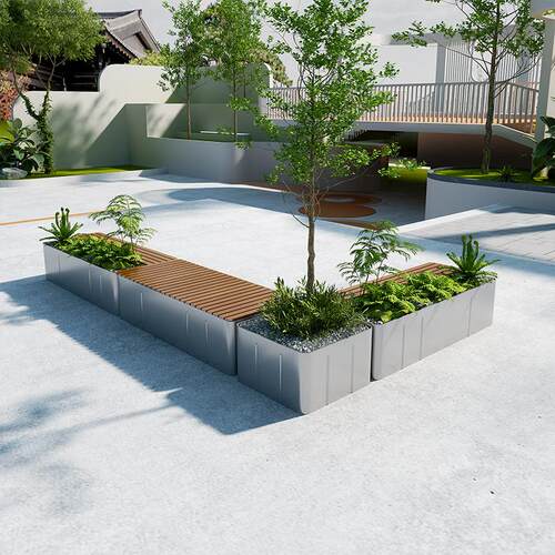 户外不锈钢坐凳花箱花池园林景观小区绿化休息区创意花坛座椅组合