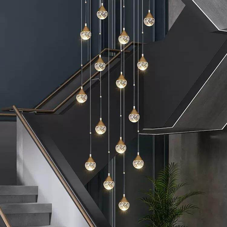 楼梯吊灯现代简约水晶轻奢LED节能别墅复式楼梯间旋转中空loft
