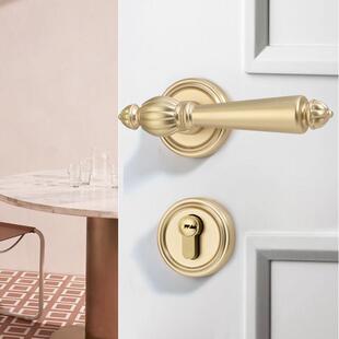 轻奢奶油风卧室分体磁吸静音房间木门锁亚光金色门把手门锁 法式