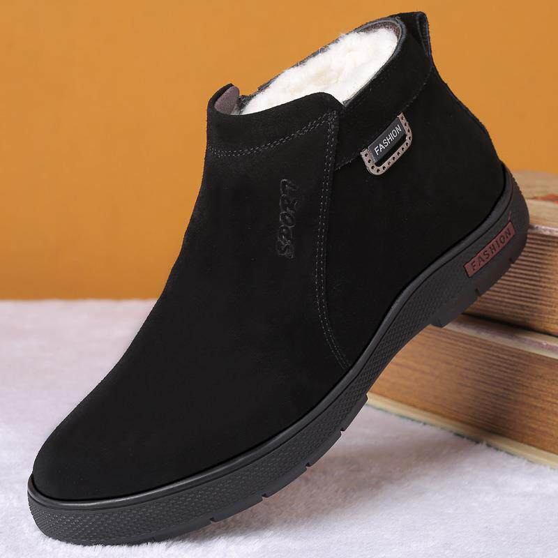 正品冬季男砂棉鞋皮毛羊羊毛衬里暖磨皮革男鞋厚底防滑休闲高帮棉