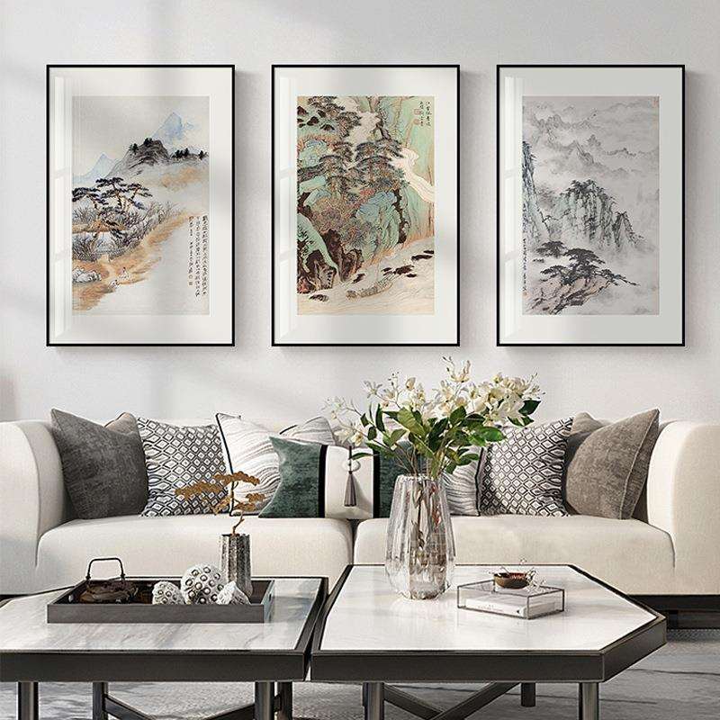 曛暮 新中式客厅山水装饰画玄关走廊迎客松挂画中国风茶楼国画