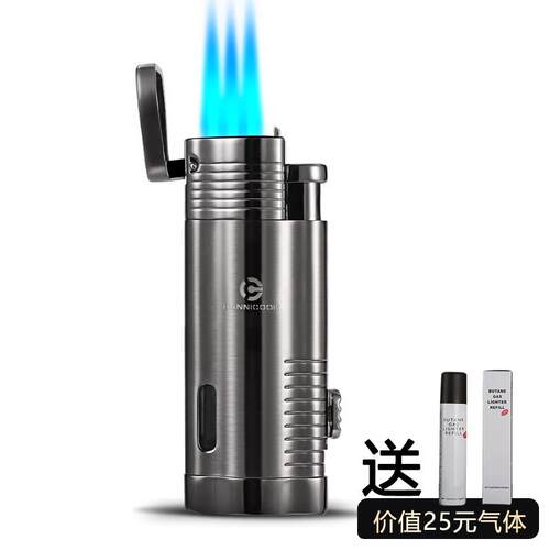 高档充气防风意打火机高档创茄个性金属三直冲蓝焰网雪烟点火器抖