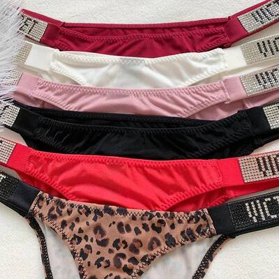 Women Panties Rhinestone Letter Comfort Brief Sexy T-back