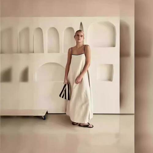 Womens Solid Color Maxi Dress Loose Fit Sleeveless Linen