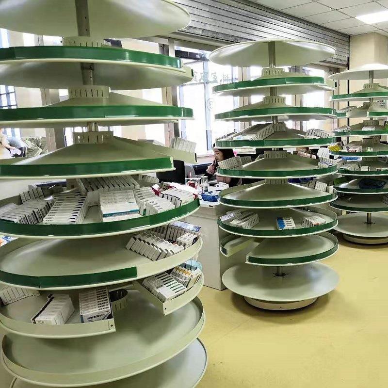 药房旋转药品架药店多层药塔调剂台药架架子展示架钢制西药架拆零