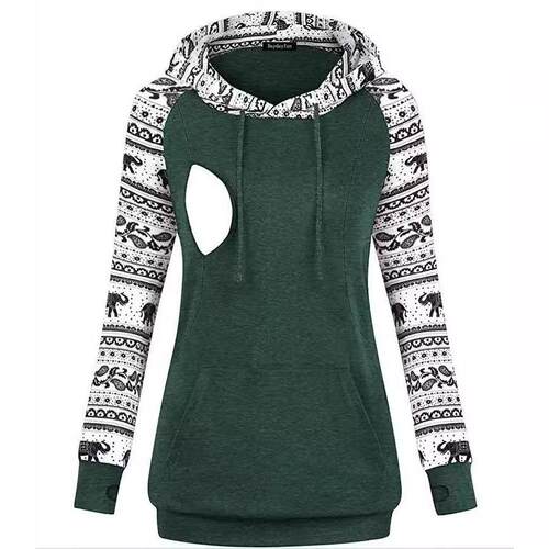Top hooded patchwork printed hoodie for female