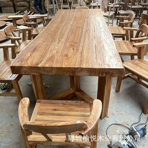 榆木餐桌家0-941用客厅木茶桌民宿饭店原长方形桌老木餐厅桌实子
