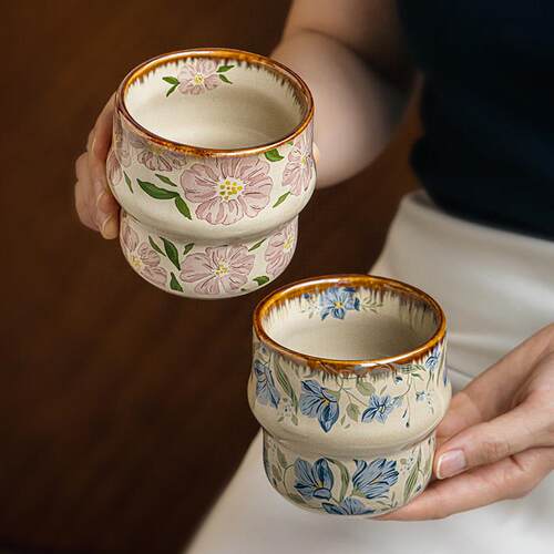 〖复古无把杯〗大号手握杯咖啡杯陶瓷杯个人专用茶杯马克杯
