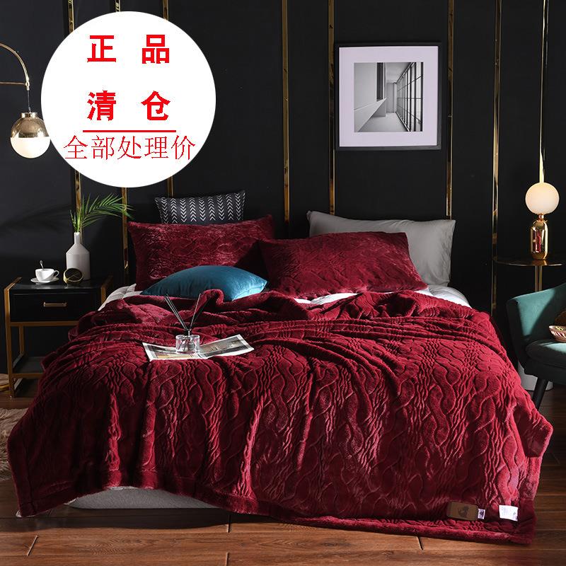 清仓处理！轻奢毛毯婚庆小兔毛双层貂皮加厚仿皮草盖毯银狐绒毯子