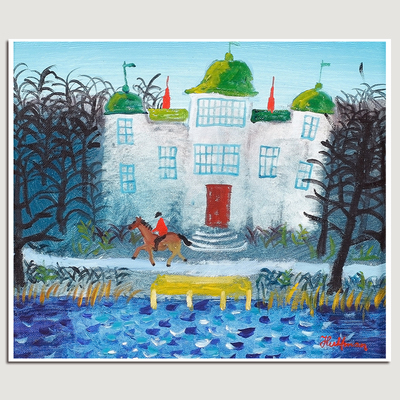 瑞典画家赫特曼《遛马》世界名画油画装饰画小清新风景画挂画版画