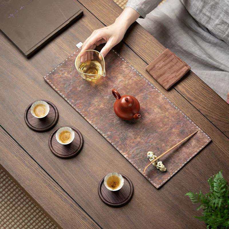宜室布茶话丝麻手缝丝麻手唐彩纹古风干茶泡席巾桌桌旗茶桌缝布茶