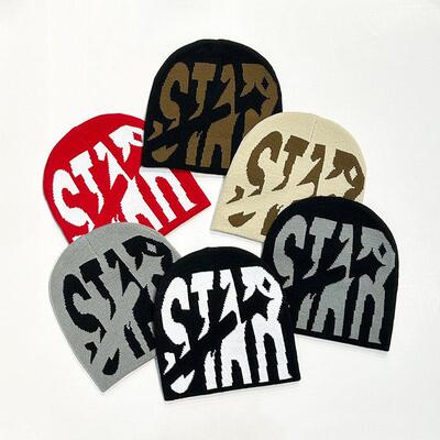 Unisex Y2K Jacquard Knit Beanie Hat Letter Design