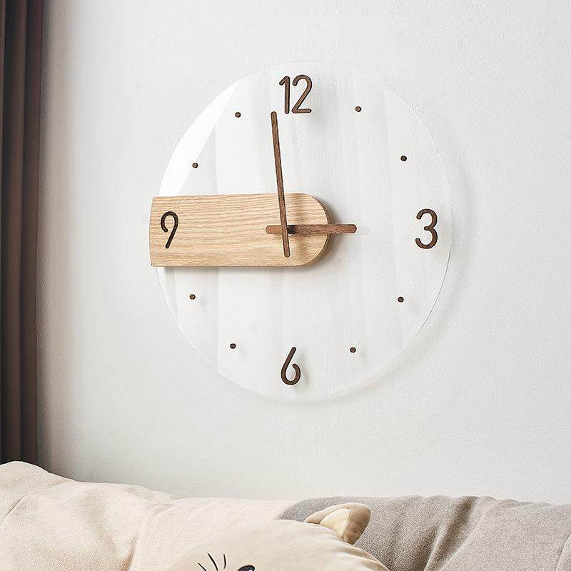 现代简约日式挂钟表挂墙实木亚克力时钟客厅家用餐厅卧室石英钟表