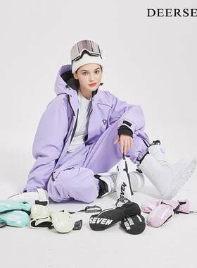 24新款滑雪服男女款保暖款户外滑雪衣裤套装单板双板连帽棉服
