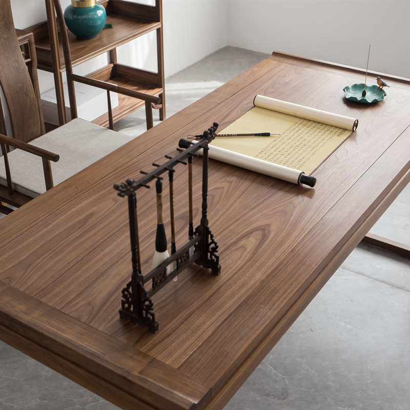 书房书桌书柜组合全实木画案书画桌榆木茶桌办公桌新中式黑胡桃木