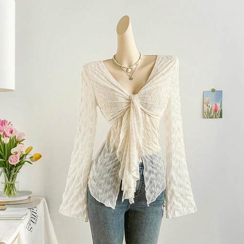 Women'S Cute Sexy Aesthetic Button Tie Lace Top Print Summer