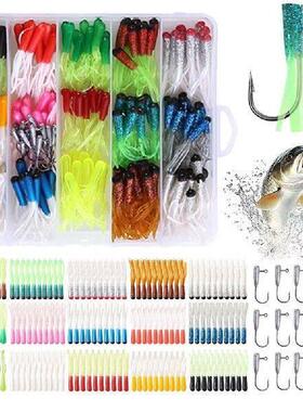 165pcs Small Soft Tube Bass Lure Bait with Jig Hooks