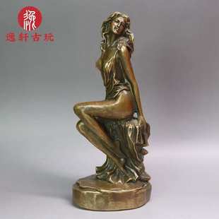 铜雕像家居办公桌面装 纯铜美女铜像复古工艺品中式 饰摆件
