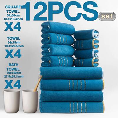 金双拼12件套7140cm浴巾吸水柔线软速干成*人浴巾0珊BTE瑚绒毛巾