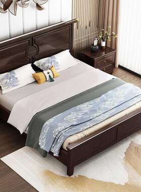 新中式实木床1.8m1.5m主卧简约双人大床 小户型家用高箱储物婚床