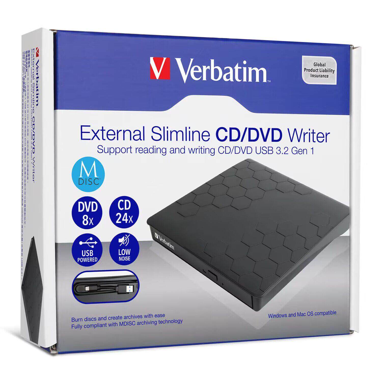 Verbatim威宝外置刻录机66806光驱USB3.2/TypeC刻录机支持M-DISC