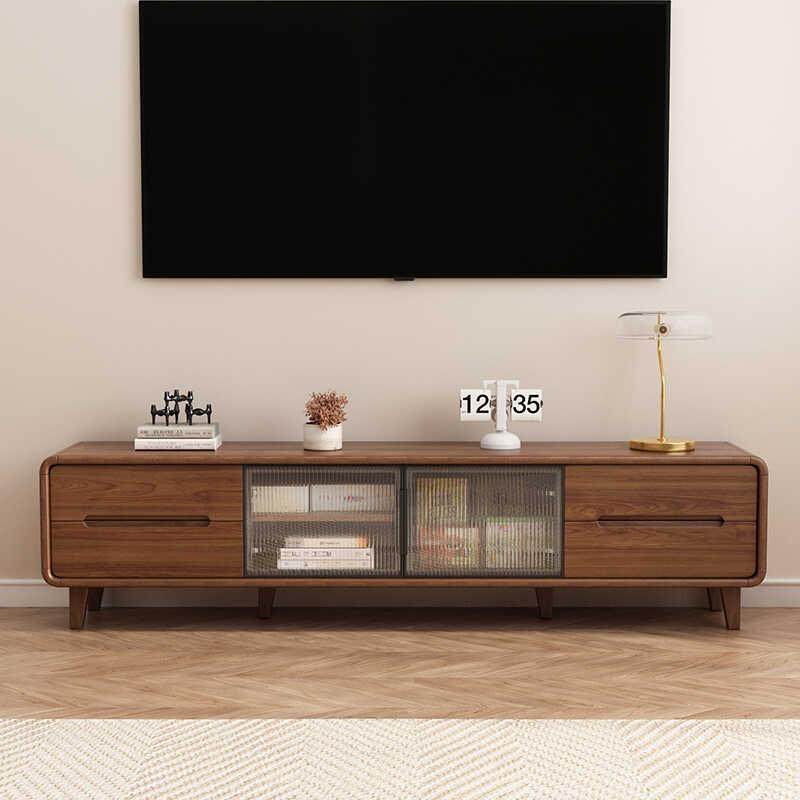 电视柜茶几组合中古风客厅家用落地2025新款实木框小户型收纳一体