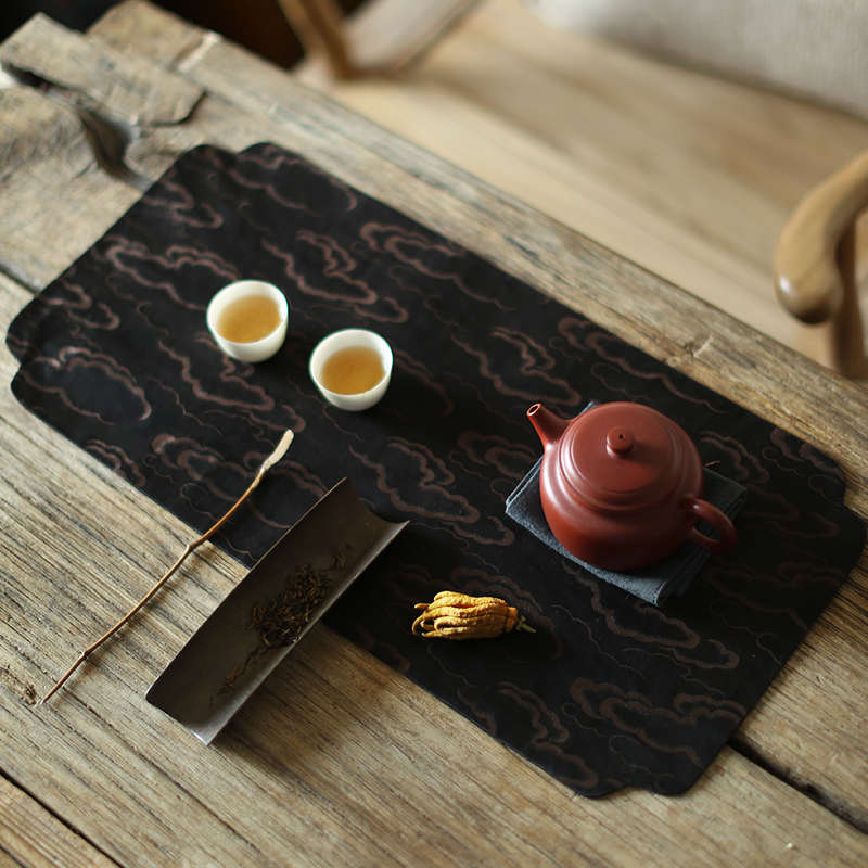 Q德馨阁中式布艺香云纱茶席禅意祥云茶垫茶道布席造景桌旗餐垫