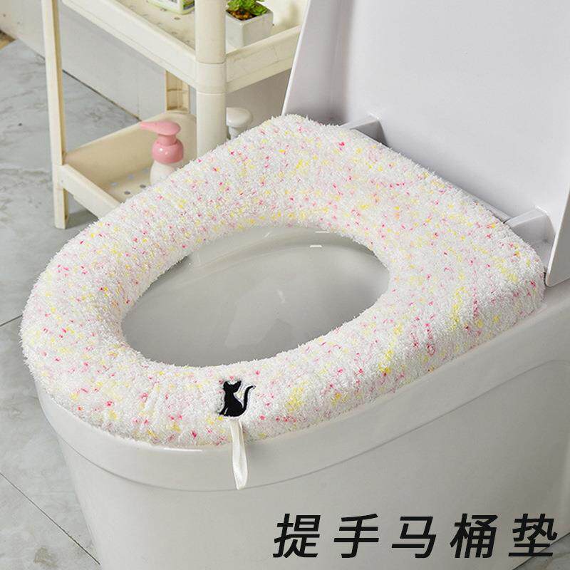 马桶圈坐垫加厚款马桶盖套圈冬季马桶垫家用毛绒可提手可爱风