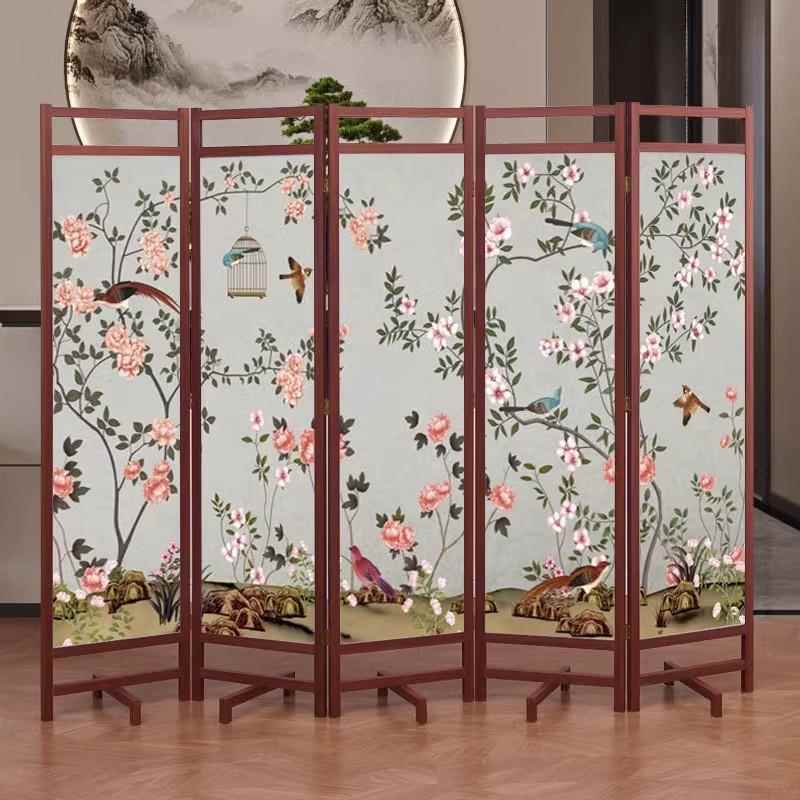可叠屏墙风厂家隔断入户玄关客四扇厅茶折楼国风实装饰家用木屏风