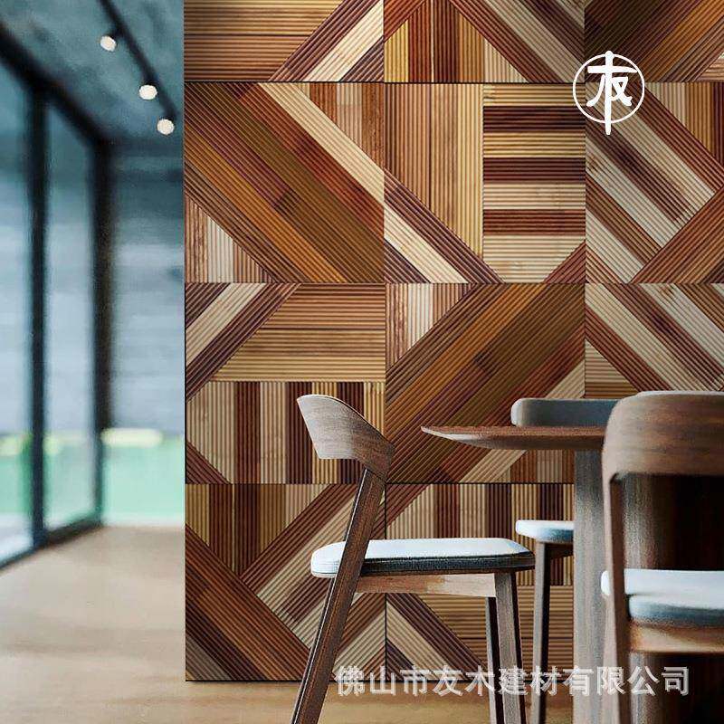 实木马赛克立体圆弧长条格栅板酒店民宿餐厅会议室墙面玄关装饰