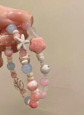 马卡龙彩色系陶瓷串珠手链女气质甜美可爱少女手串小众百搭手饰