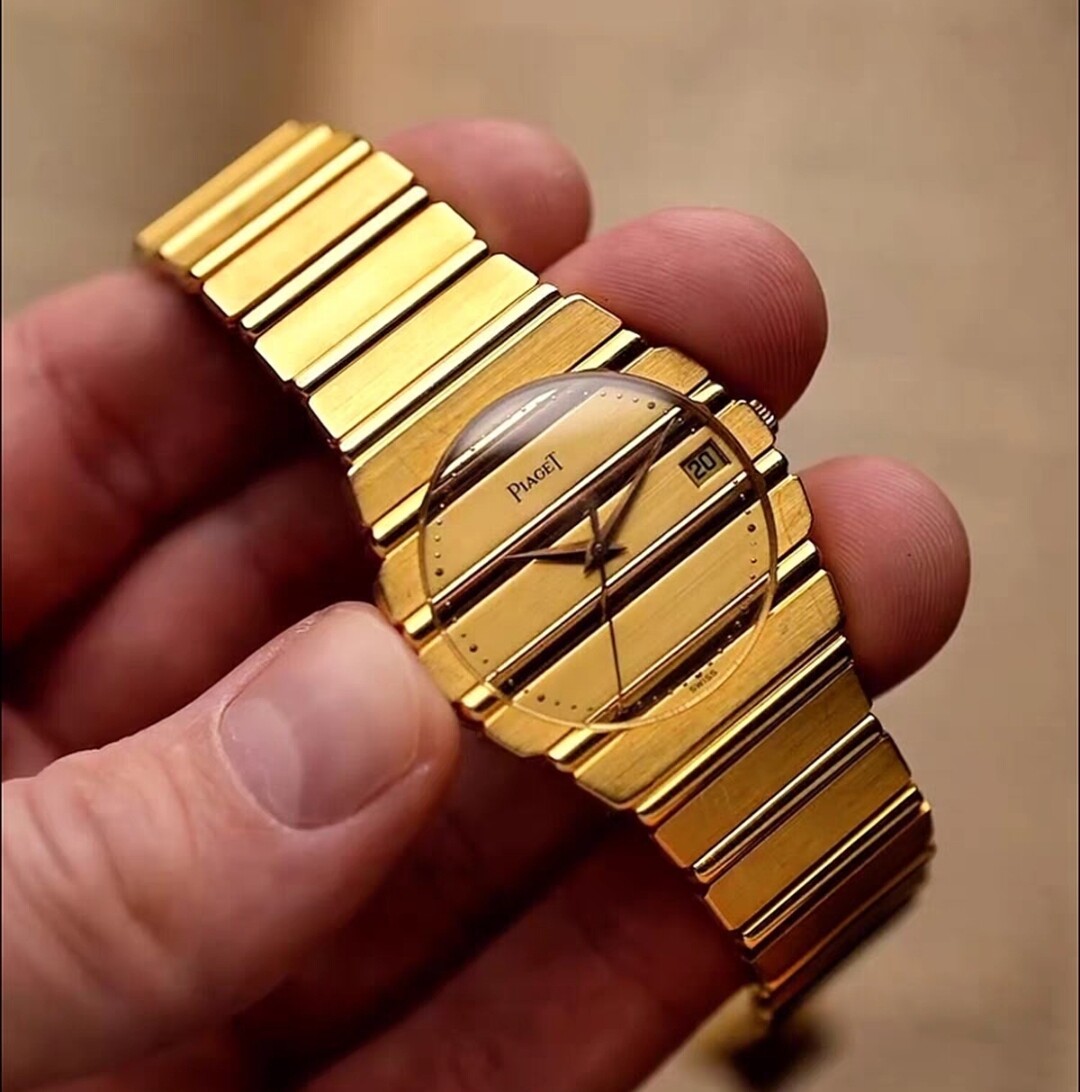 捡漏18k全黄金98新31mm伯爵复古Polo791无字天书石英女表正品