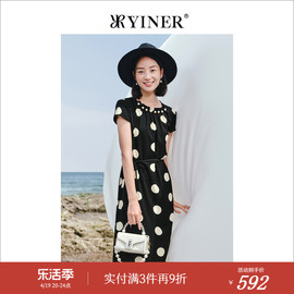 复古波点yiner音儿专选女装夏季重工钉珠连衣裙