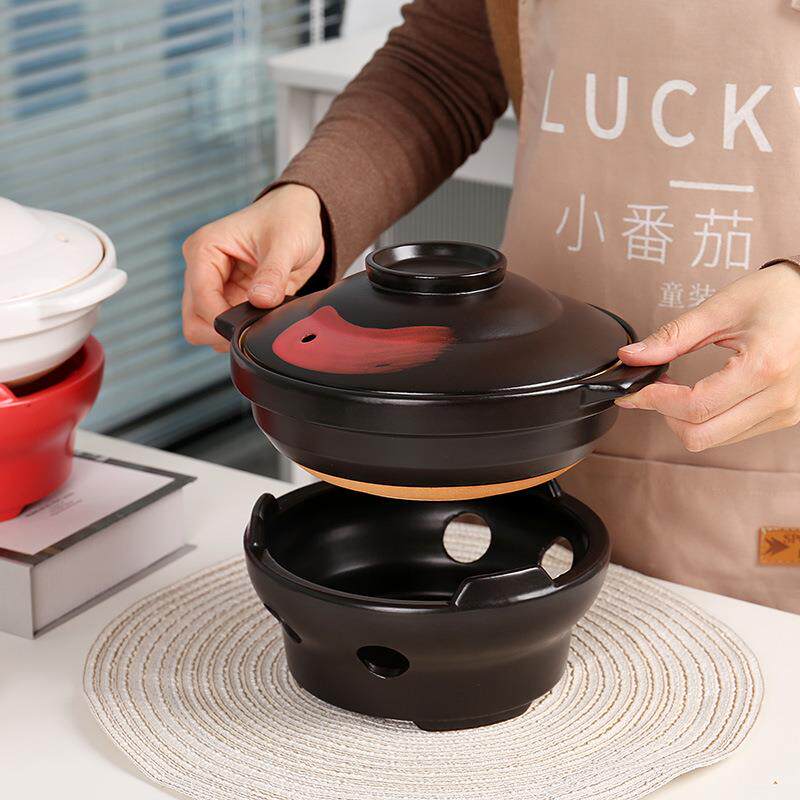 陶瓷砂锅家用带底座保温蜡烛酒精木炭加热砂锅专用炉子干锅锅套装