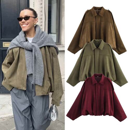 Suede lapel pilot jacket jacket for women