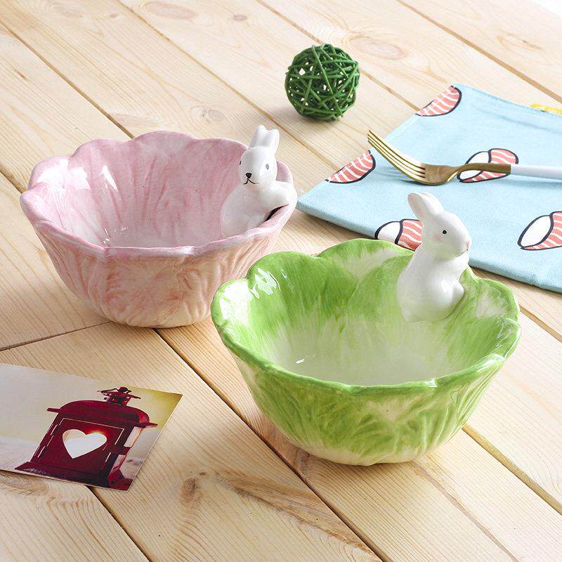 陶瓷碗可爱创意卡通餐具家用吃饭碗白菜兔子碗超萌女生专用碗单个