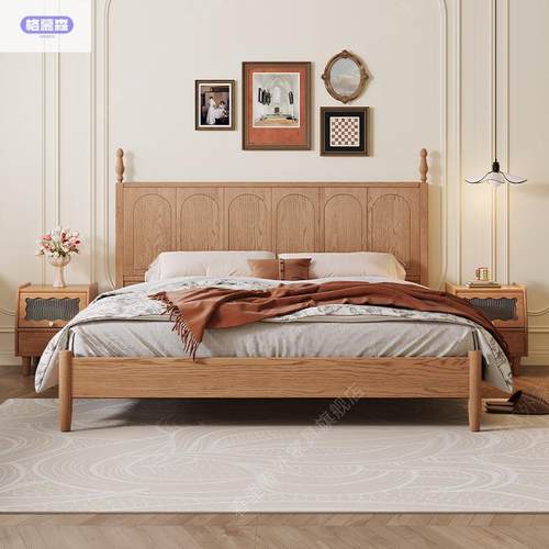 白蜡木全实木床中古风现1.AFZ8x米双人2卧大床简约主代卧室1.5米