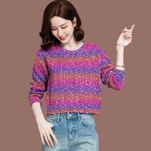 配裙子高腰羊毛针织打底衫秋冬季新款显瘦内搭洋气条纹渐变毛衣女