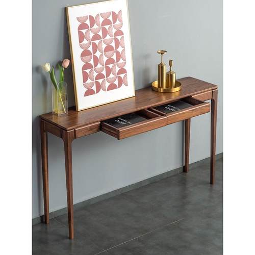 北美黑胡桃新中式实木玄关桌长条案靠墙现代简约入户玄关台窄供桌