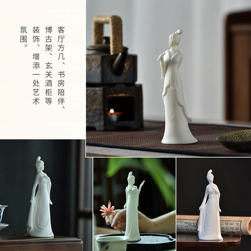 新中式禅意古典美女摆件陶瓷人物仕女工艺品客厅玄关书房装饰摆设
