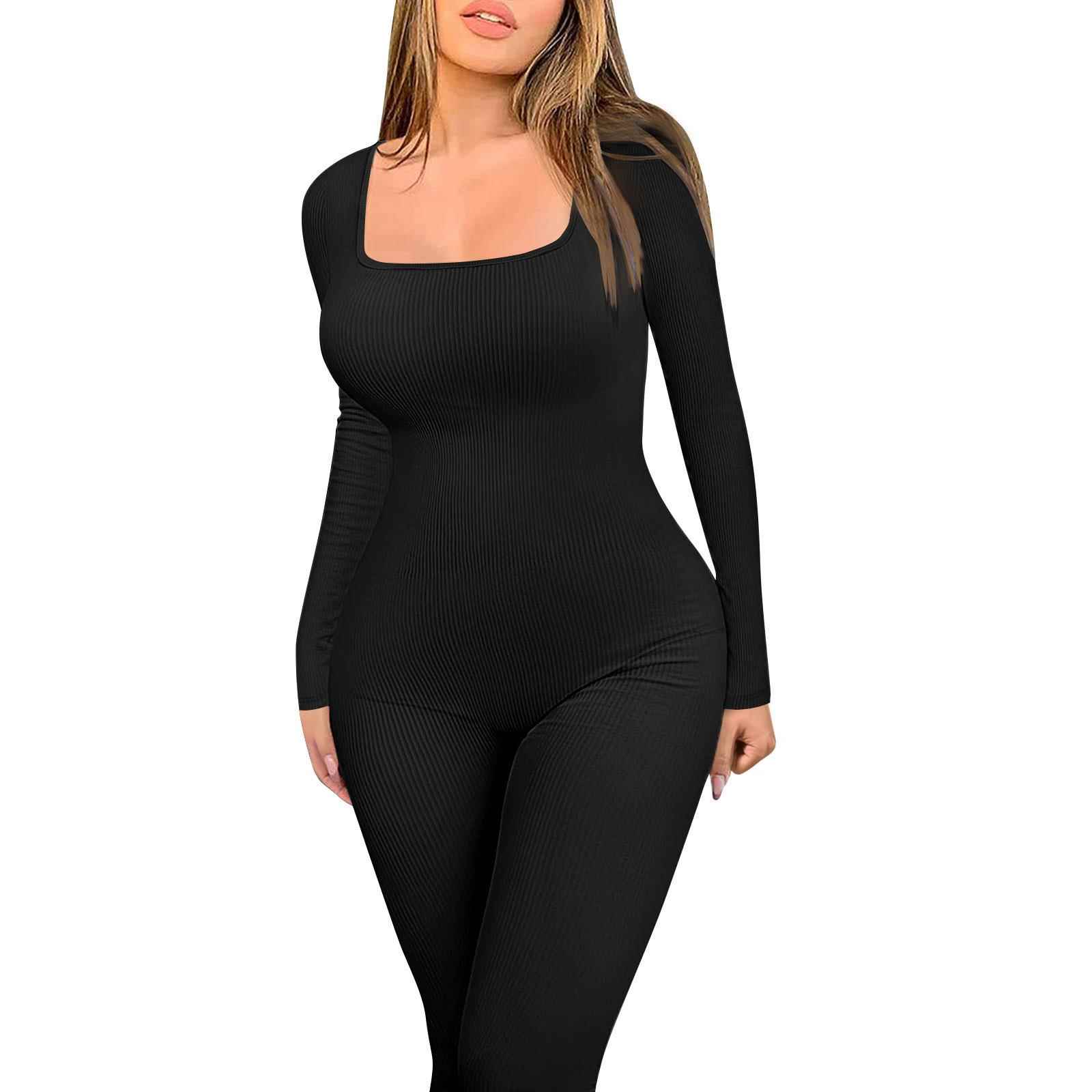 jumpsuit sports fit slim hip-lifting back open neck square