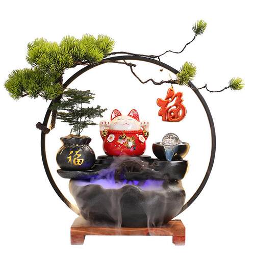 开业礼品家居流水摆件招财猫开业送礼乔迁小鱼缸玄关电视柜装饰
