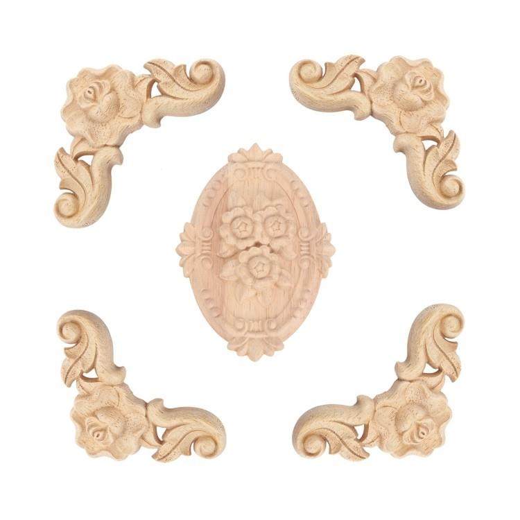 东阳木雕欧式装饰小角花实木小配件橱柜门窗装饰贴花