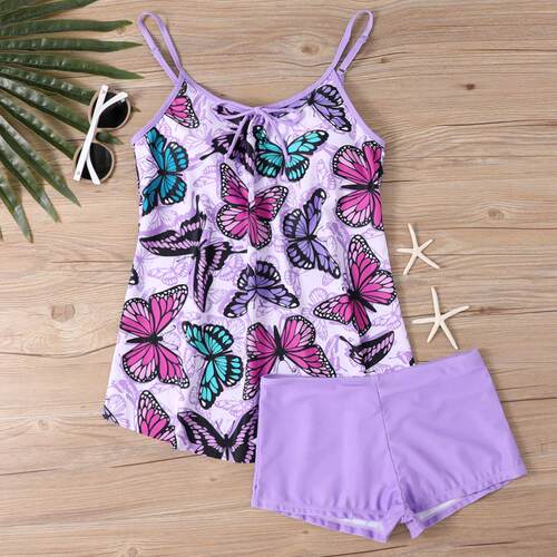 Split swimsuit women's plus size printed suspender flat