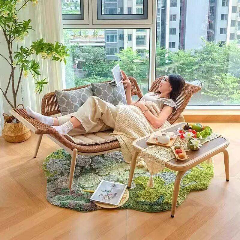 藤编阳台贵妃躺椅客厅懒人沙发椅可睡可躺家用户外庭院双人贵妃椅