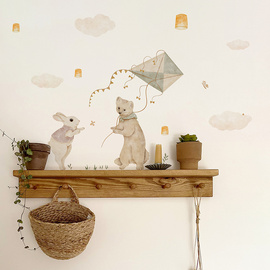 《小森林》北欧儿童房遮丑墙贴动物插画墙饰宝宝，房间布置可爱装饰